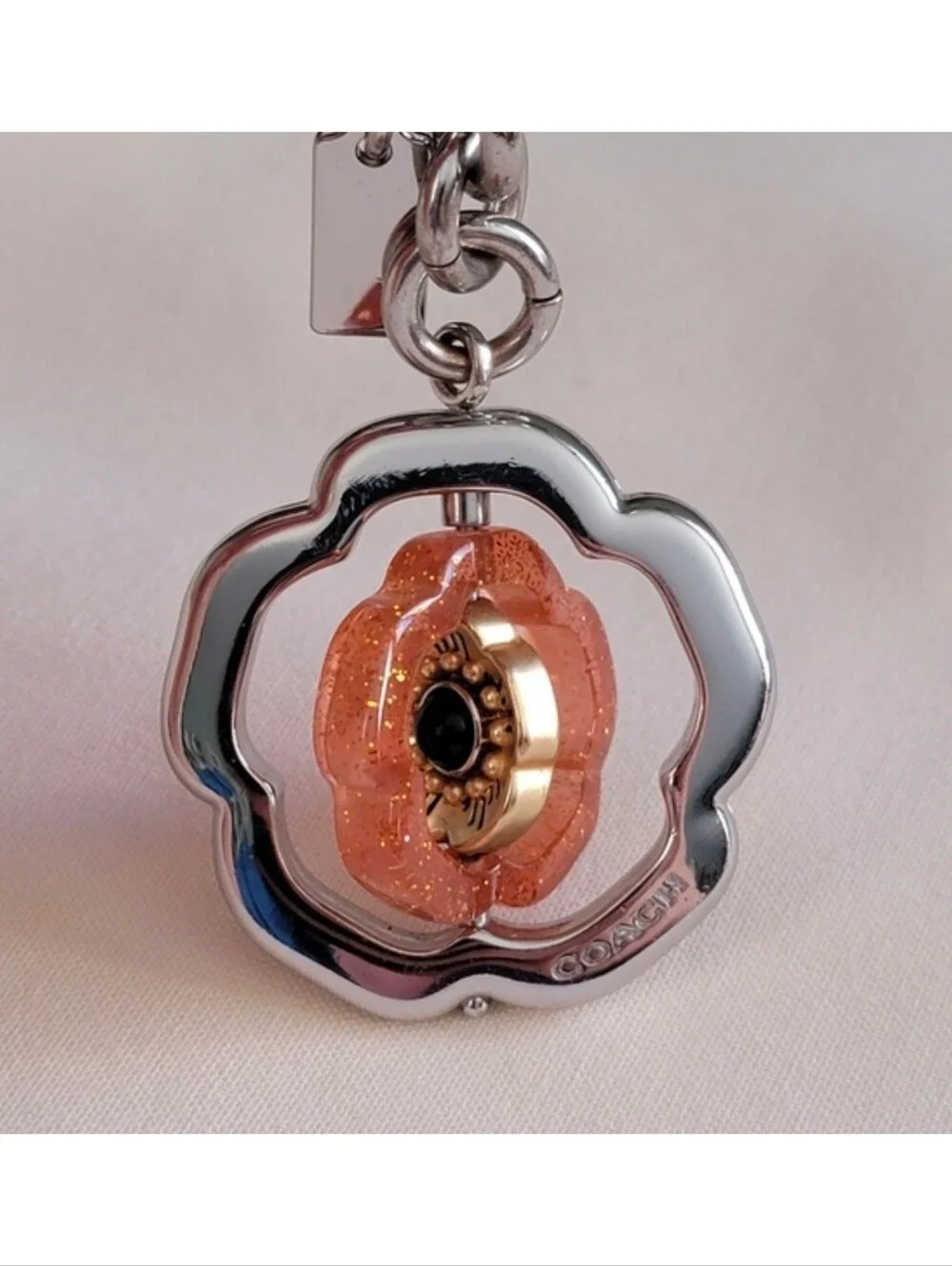 Coach 30711 Tea Rose Spinner Glitter Resin Bag Charm Keychain